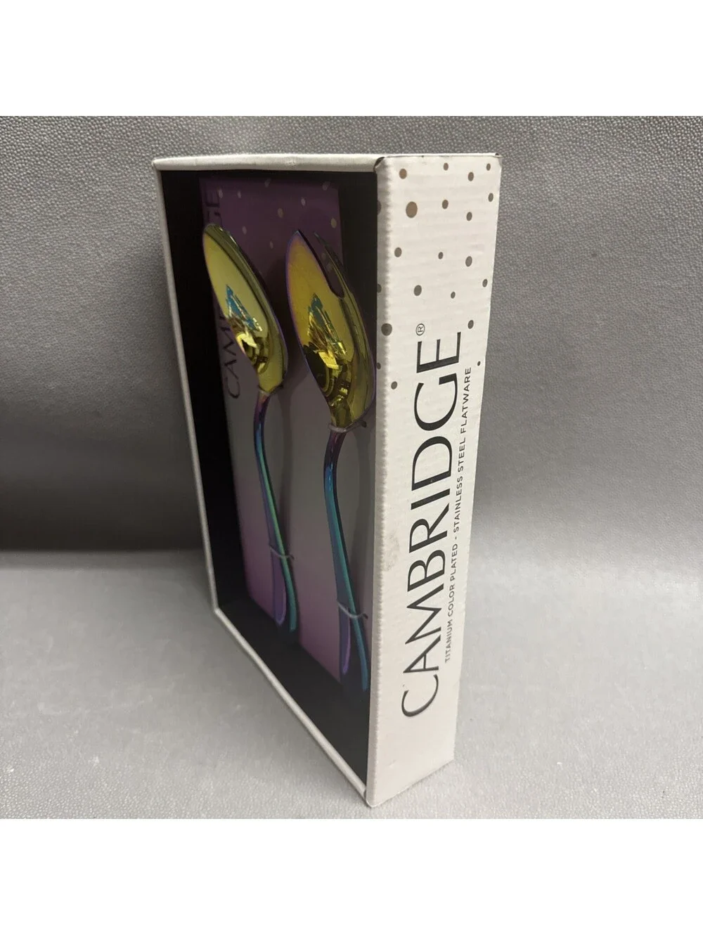 Cambridge 2 Piece Salad Server Set Celeste Rainbow Mirrored Iridescent Spoons